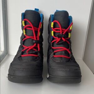 Sorel Kids Black Boots with Red and Blue Accents